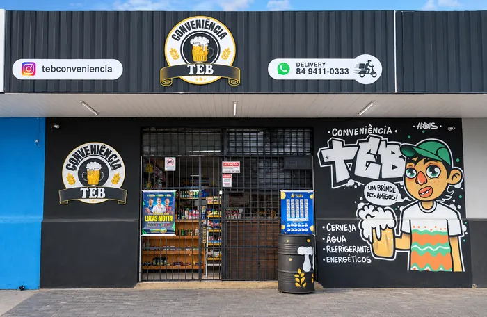 Fachada da TEB Conveniência em Pitimbu, Natal, com logotipo e entrada da loja